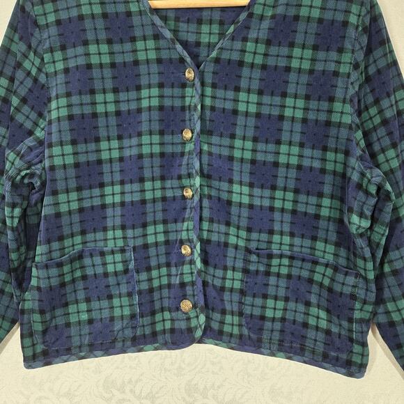 VTG Black Watch Tartan Plaid 100% Cotton Corduroy Jacket sz L Blue Green Preppy - Picture 3 of 13